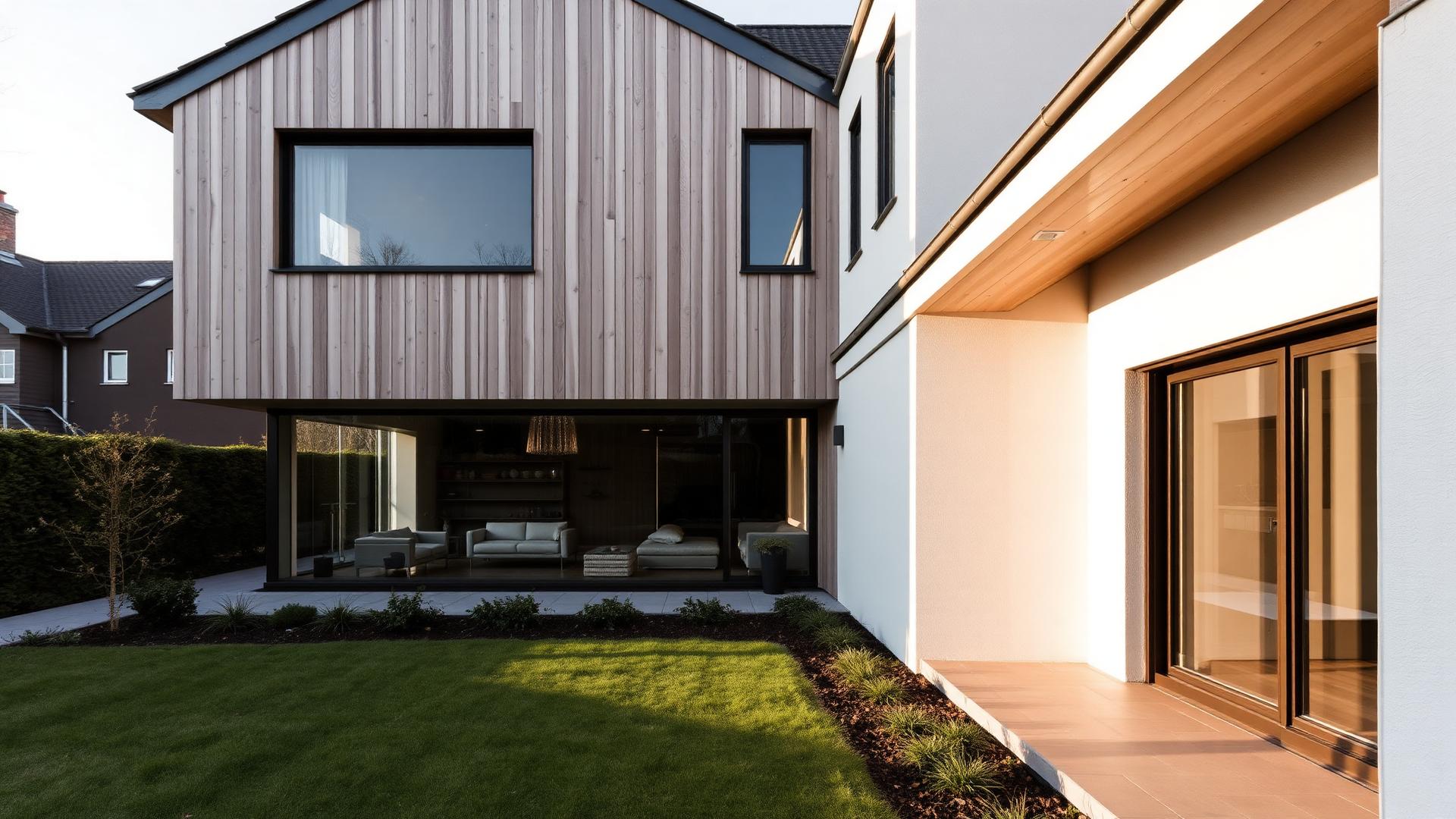 Moderne skandinavisk arkitektur i træ og hvidpudset facade
